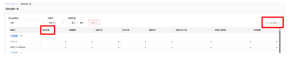 契約金額一覧画面における金額表示とエクスポートの改善