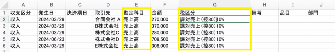 ※ 2025年11月現在、TaxSysのシステムのデフォルト値で「課対売上（控80）」と出力されるために手動修正が必要です。